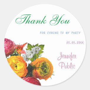 Floral Thank You Template Watercolor Pastel Colour Classic Round Sticker