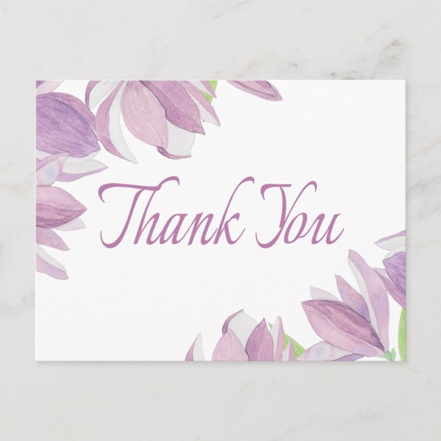 Floral Thank You Watercolor Purple Flower Postcard (Front)