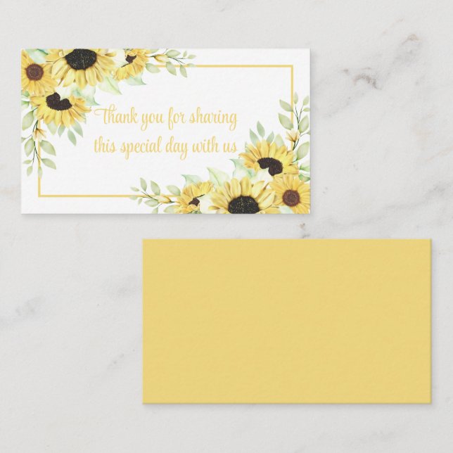 Floral Thank You Watercolor Sunflowers Wedding  Place Card (Front/Back)
