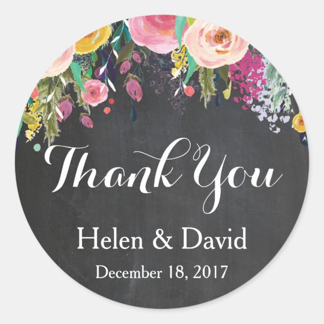 Floral Thank You Wedding Favour Stickers (Front)