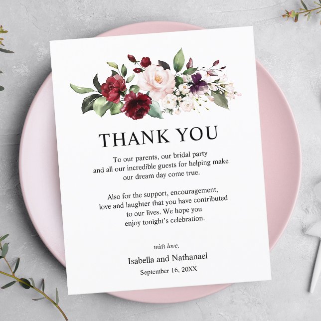 Floral Thank You Wedding Reception Card (Creator Uploaded)