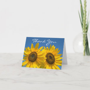 Floral Thank You Yellow Sunflower Blue Flowers Card