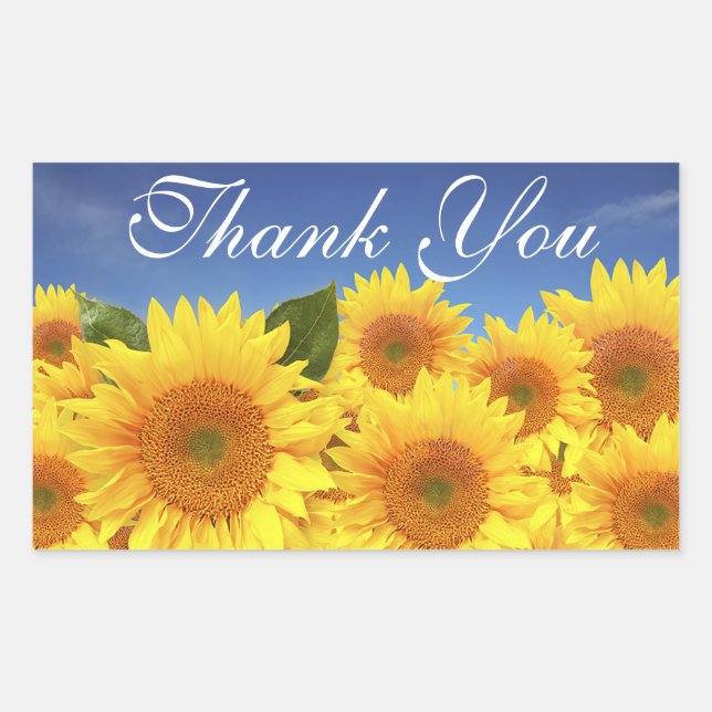 Floral Thank You Yellow Sunflower Flower Blue Rectangular Sticker (Front)