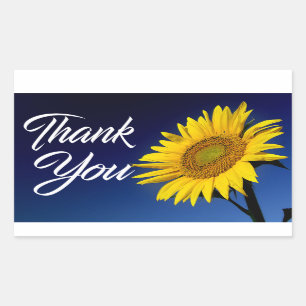 Floral Thank You Yellow Sunflower Flower Navy Blue Rectangular Sticker