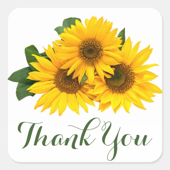 Floral Thank You Yellow Sunflower Sticker (Front)