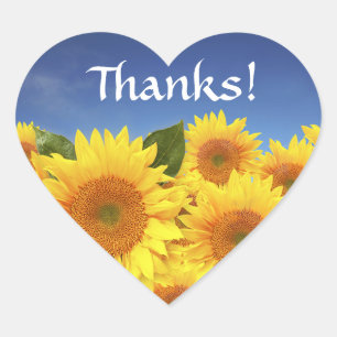 Floral Thank You Yellow Sunflower Wedding Flower Heart Sticker