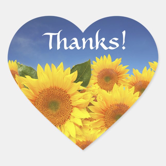 Floral Thank You Yellow Sunflower Wedding Flower Heart Sticker (Front)