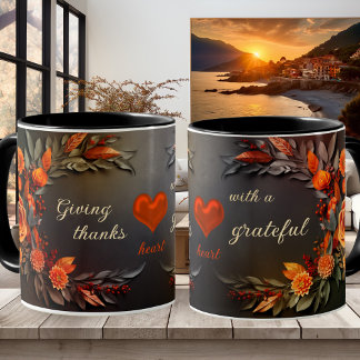Floral Thanks Grateful Heart Chalkboard Mug