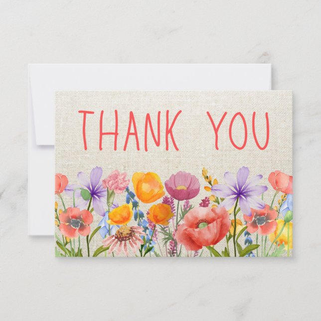 Floral Thanks Wildflowers  - Elegant Flowers Thank You Card (Front)