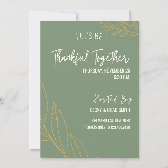 Floral Thanksgiving Dinner Invitation Green (Front)