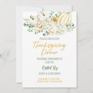 Floral Thanksgiving Dinner Invitation Pumpkins