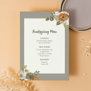 Floral Thanksgiving Dinner Menu Printable Template
