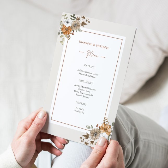 Floral Thanksgiving Dinner Menu Printable Template (Creator Uploaded)