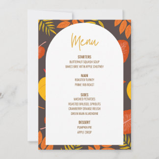 Floral Thanksgiving Dinner Menu Wedding Menu Invitation