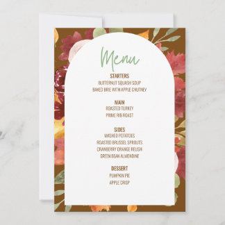Floral Thanksgiving Dinner Menu Wedding Menu Invitation
