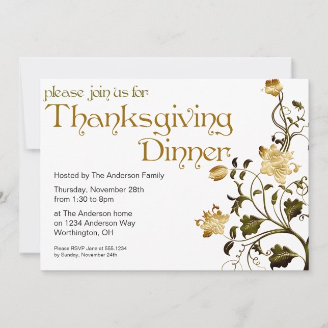 Floral Thanksgiving Dinner Party Invitation 30 (Front)