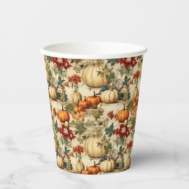 Floral Thanksgiving Vintage Pattern (10) Paper Cups (Front)