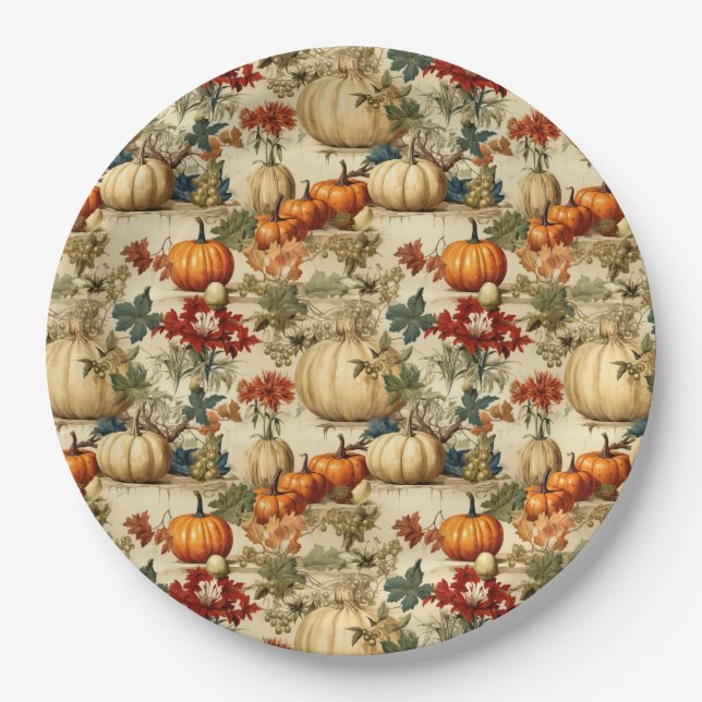 Floral Thanksgiving Vintage Pattern (10) Paper Plate (Front)