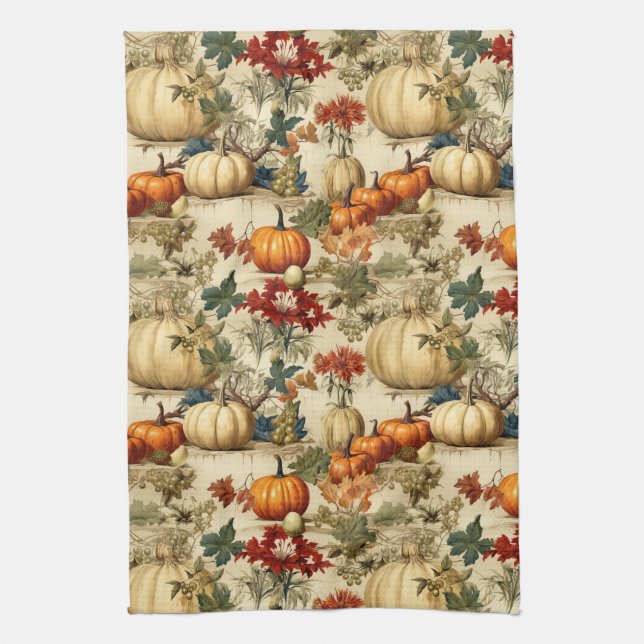 Floral Thanksgiving Vintage Pattern (10) Tea Towel (Vertical)