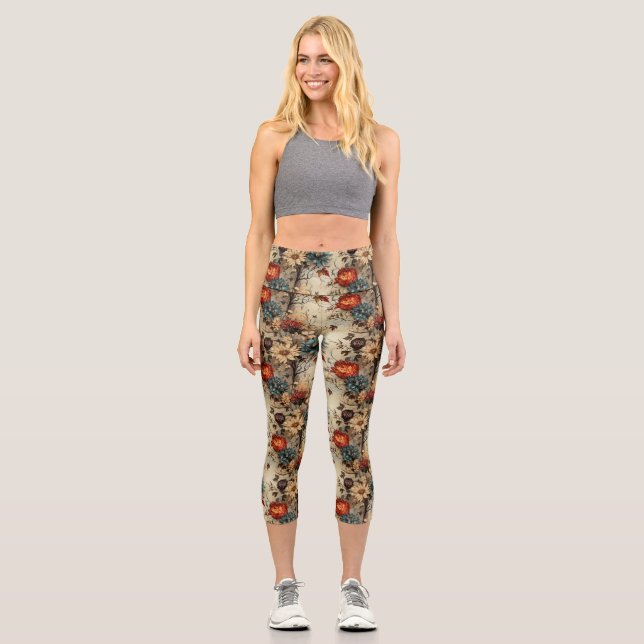 Floral Thanksgiving Vintage Pattern (11) Capri Leggings (Front)
