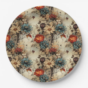 Floral Thanksgiving Vintage Pattern (11) Paper Plate