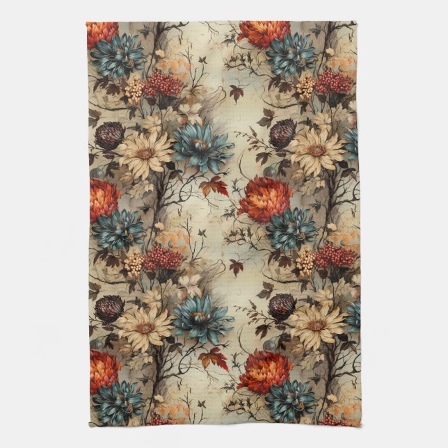 Floral Thanksgiving Vintage Pattern (11) Tea Towel (Vertical)
