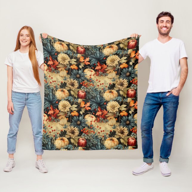 Floral Thanksgiving Vintage Pattern (12) Fleece Blanket (In Situ)