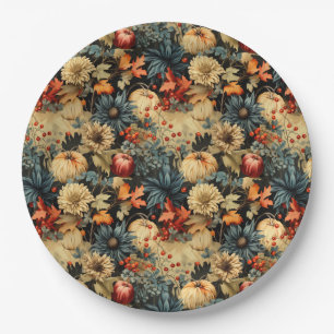 Floral Thanksgiving Vintage Pattern (12) Paper Plate
