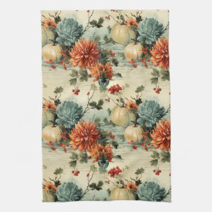 Floral Thanksgiving Vintage Pattern (1) Tea Towel