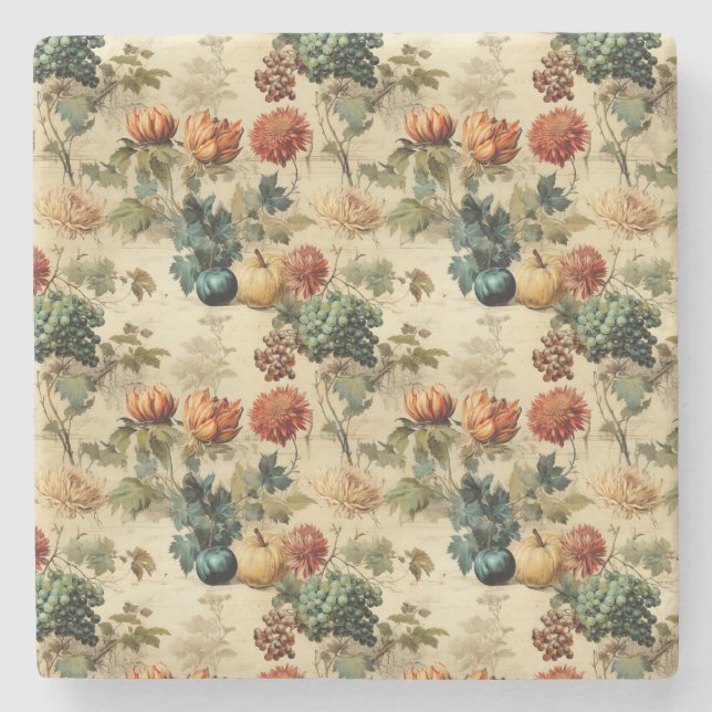 Floral Thanksgiving Vintage Pattern (2) Stone Coaster (Front)