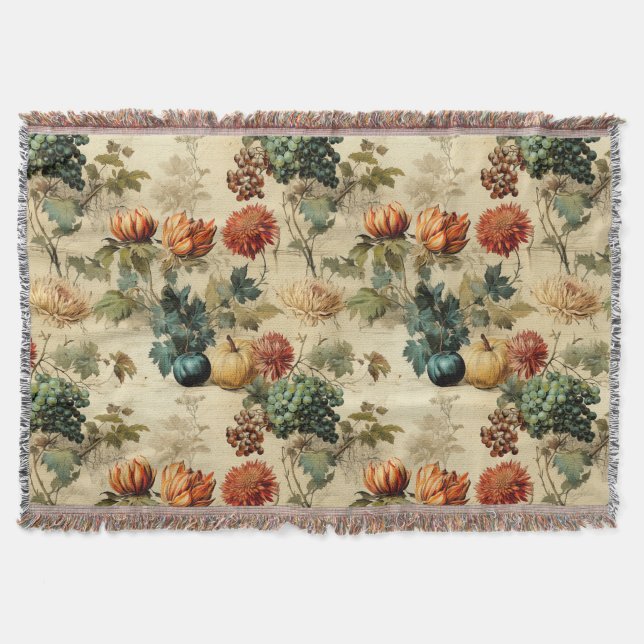 Floral Thanksgiving Vintage Pattern (2) Throw Blanket (Front)