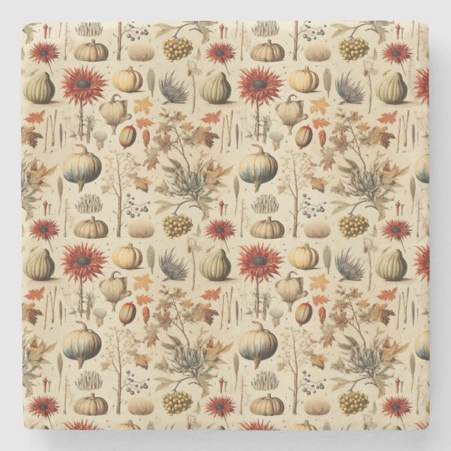 Floral Thanksgiving Vintage Pattern (3) Stone Coaster (Front)