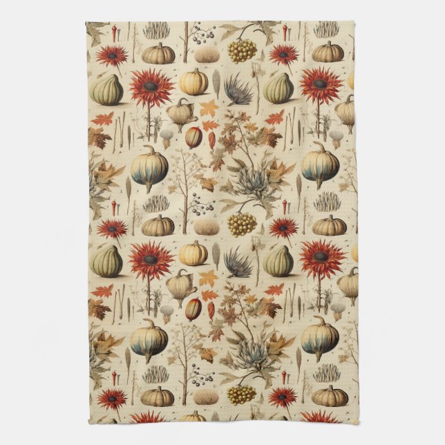 Floral Thanksgiving Vintage Pattern (3) Tea Towel (Vertical)