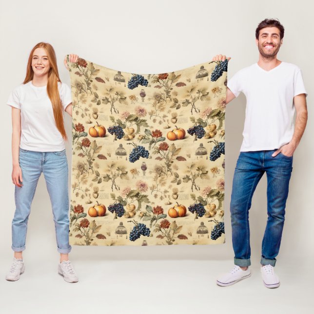 Floral Thanksgiving Vintage Pattern (4) Fleece Blanket (In Situ)