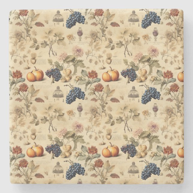 Floral Thanksgiving Vintage Pattern (4) Stone Coaster (Front)