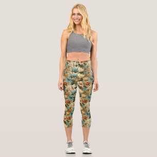 Floral Thanksgiving Vintage Pattern (5) Capri Leggings