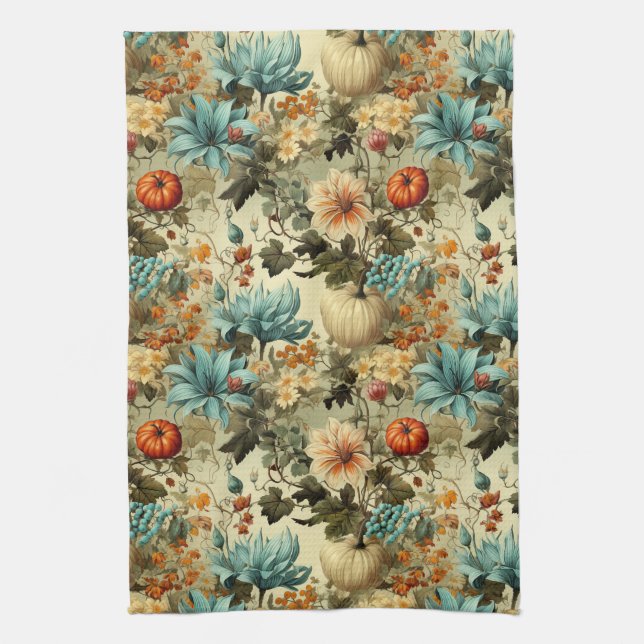 Floral Thanksgiving Vintage Pattern (5) Tea Towel (Vertical)