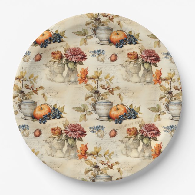 Floral Thanksgiving Vintage Pattern (7) Paper Plate (Front)