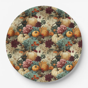 Floral Thanksgiving Vintage Pattern (8) Paper Plate