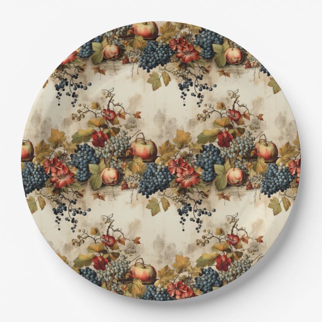 Floral Thanksgiving Vintage Pattern (9) Paper Plate (Front)
