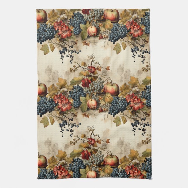 Floral Thanksgiving Vintage Pattern (9) Tea Towel (Vertical)