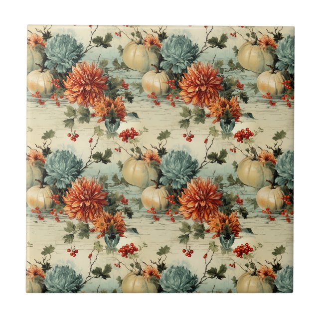 Floral Thanksgiving Vintage Pattern Tile (Front)