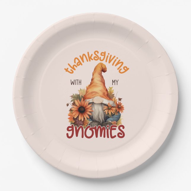 Floral Thanksgiving with my Gnomies  Paper Plate (Front)
