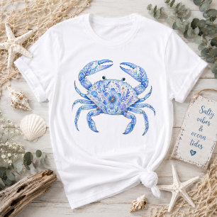 Floral Theme Crab Pottery Art T-Shirt