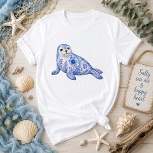 Floral Theme Harbour seal T-Shirt