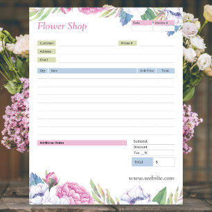 Floral Theme Order Form and Invoice Notepad