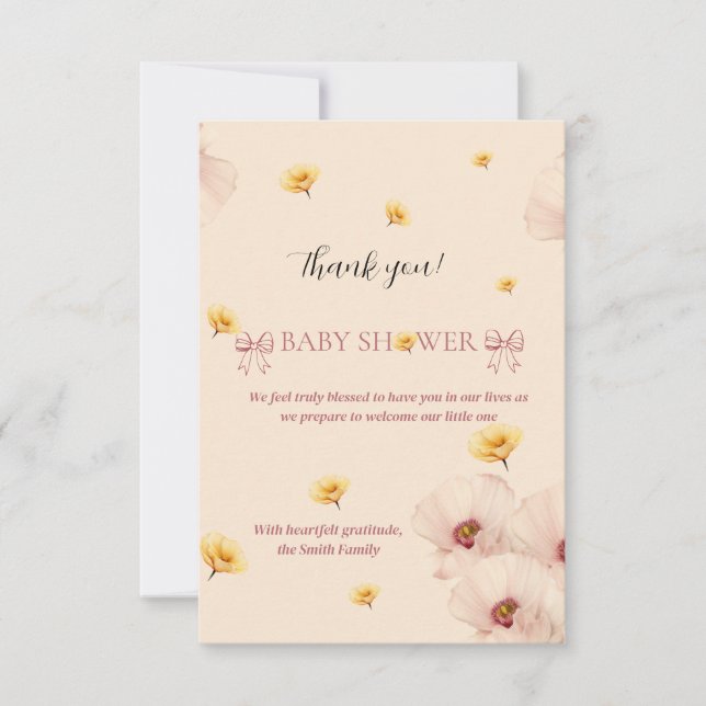 Floral Theme Paper Napkin Thank You Card (Front)