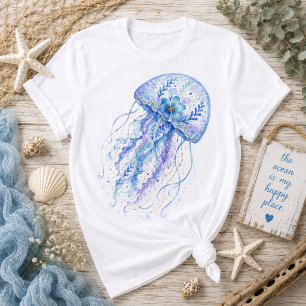 Floral Theme Pottery Art Jellyfish  T-Shirt