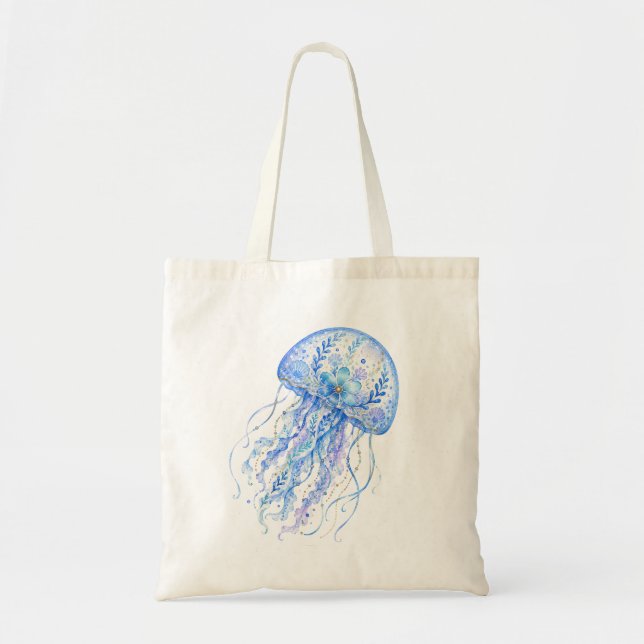 Floral Theme Pottery Art Jellyfish Tote Bag (Front)