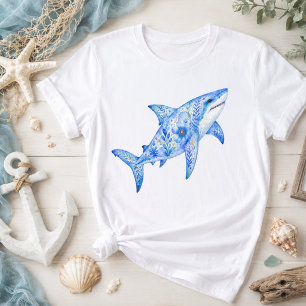 Floral Theme Pottery Art Shark T-Shirt